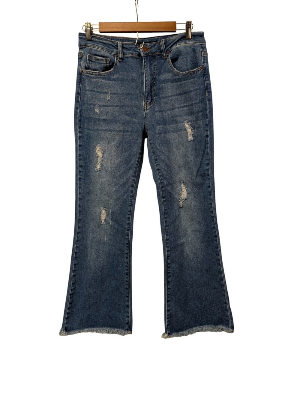 RISEN Los Angeles Size 11/30 Distressed Flare Jeans Frayed Hem Stretch